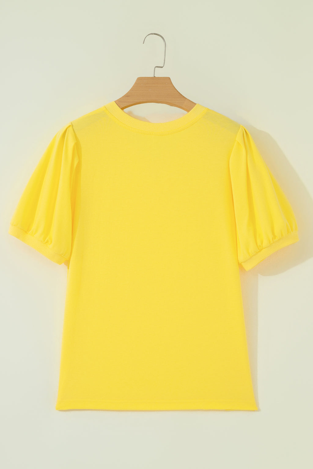 Turquoise Solid Color V Neck Short Puff Sleeve Blouse
