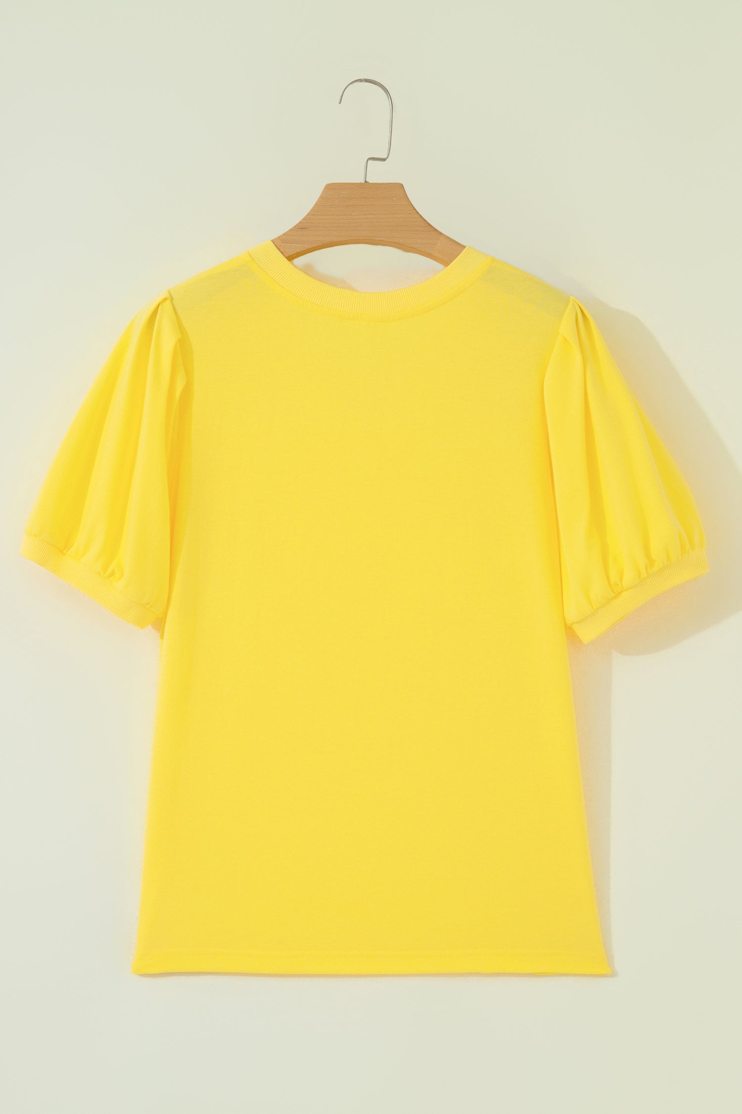 Turquoise Solid Color V Neck Short Puff Sleeve Blouse