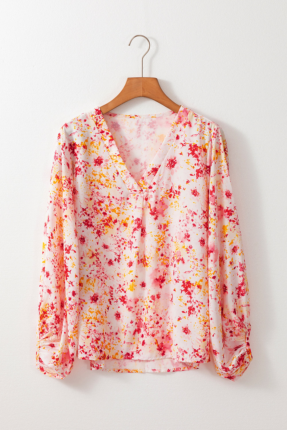 Floral Bubble Sleeve V Neck Blouse