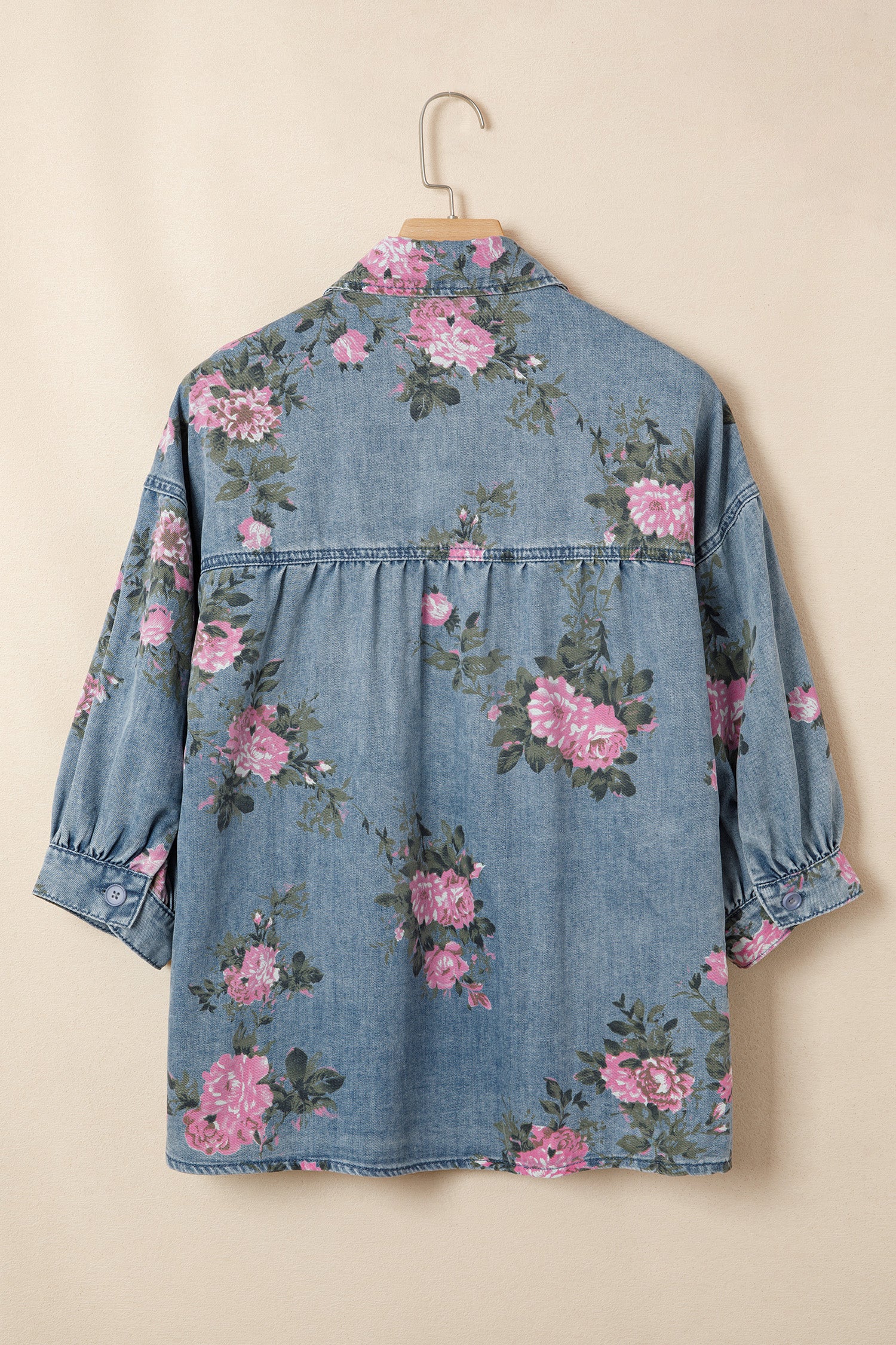 Bracelet Sleeve Floral Denim Shirt