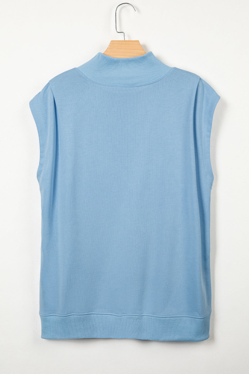White Solid Color High Neck Cap Sleeve Loose Top