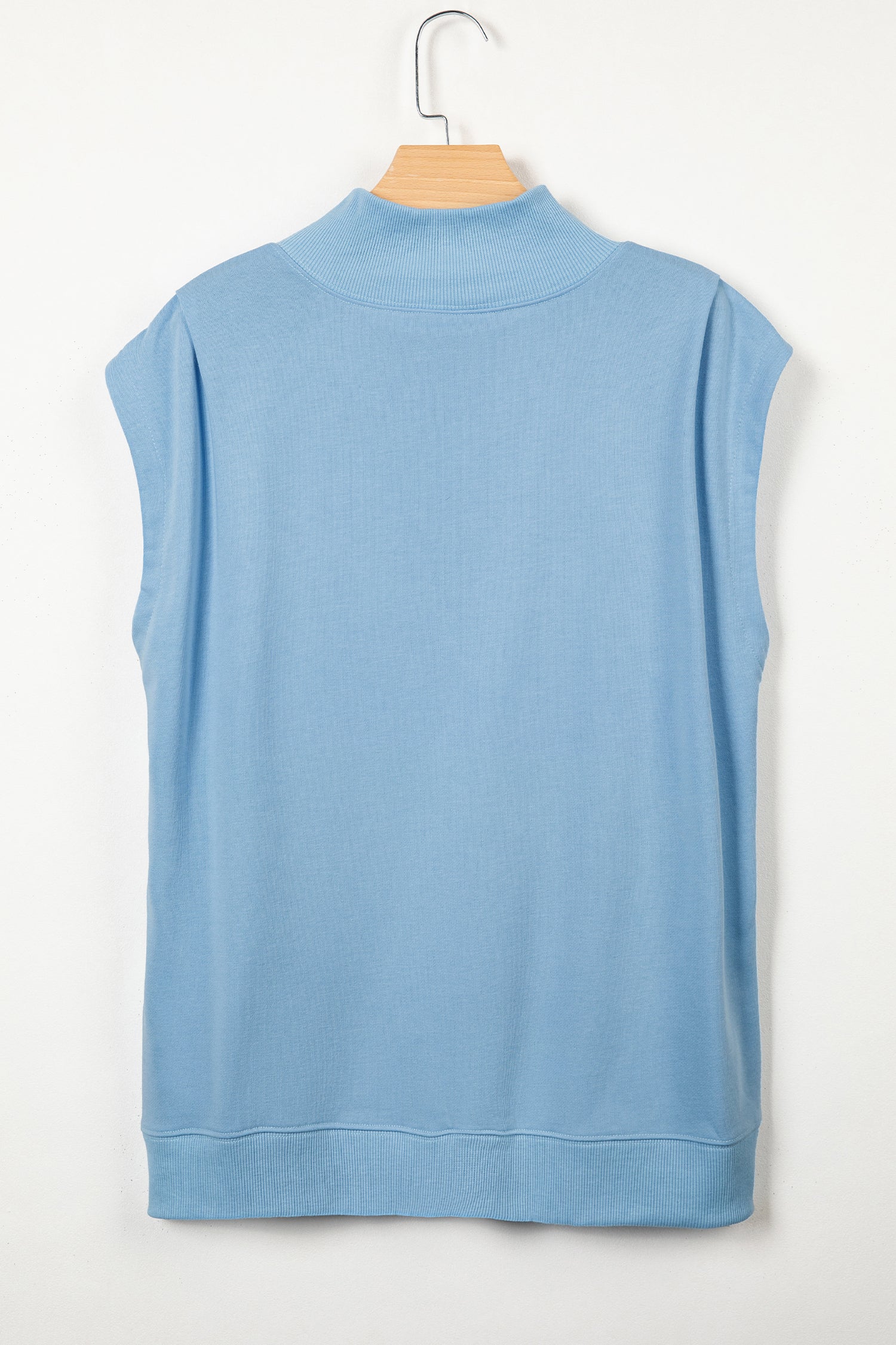 White Solid Color High Neck Cap Sleeve Loose Top