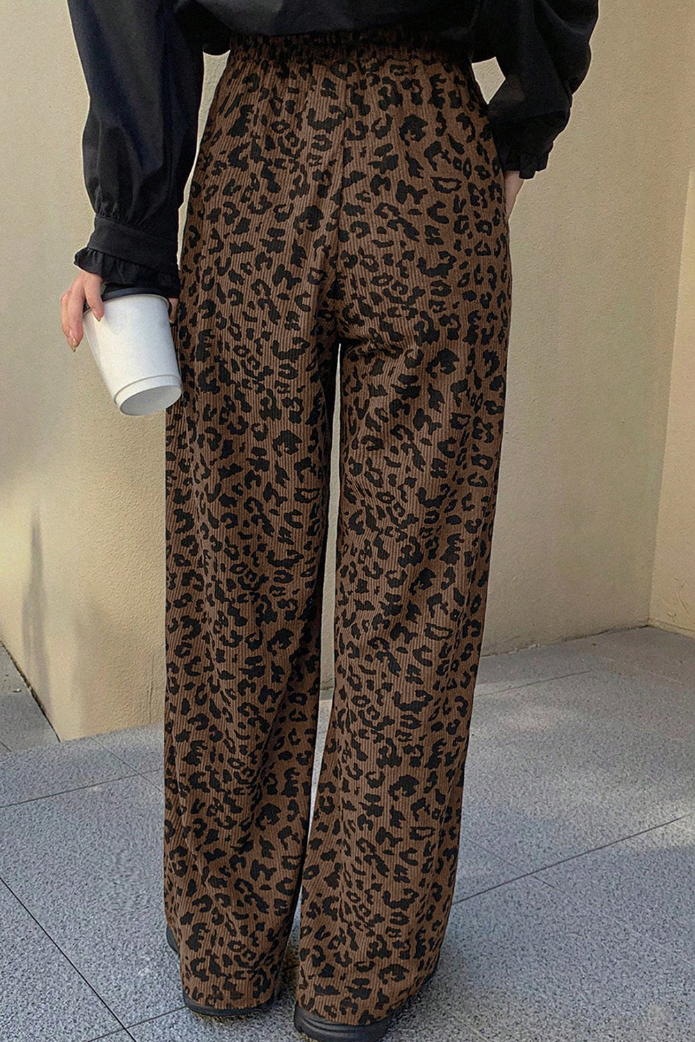 Elastic High Waist Loose Corduroy Pants
