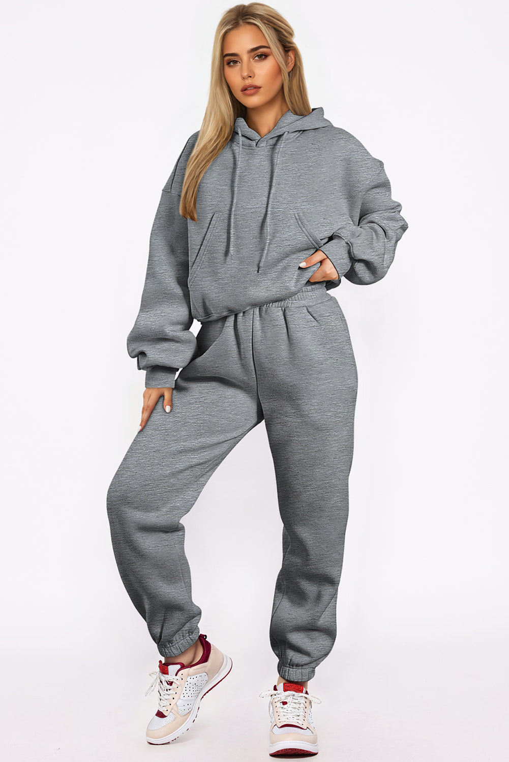 Solid Drop Shoulder Hoodie and Joggers Activewear