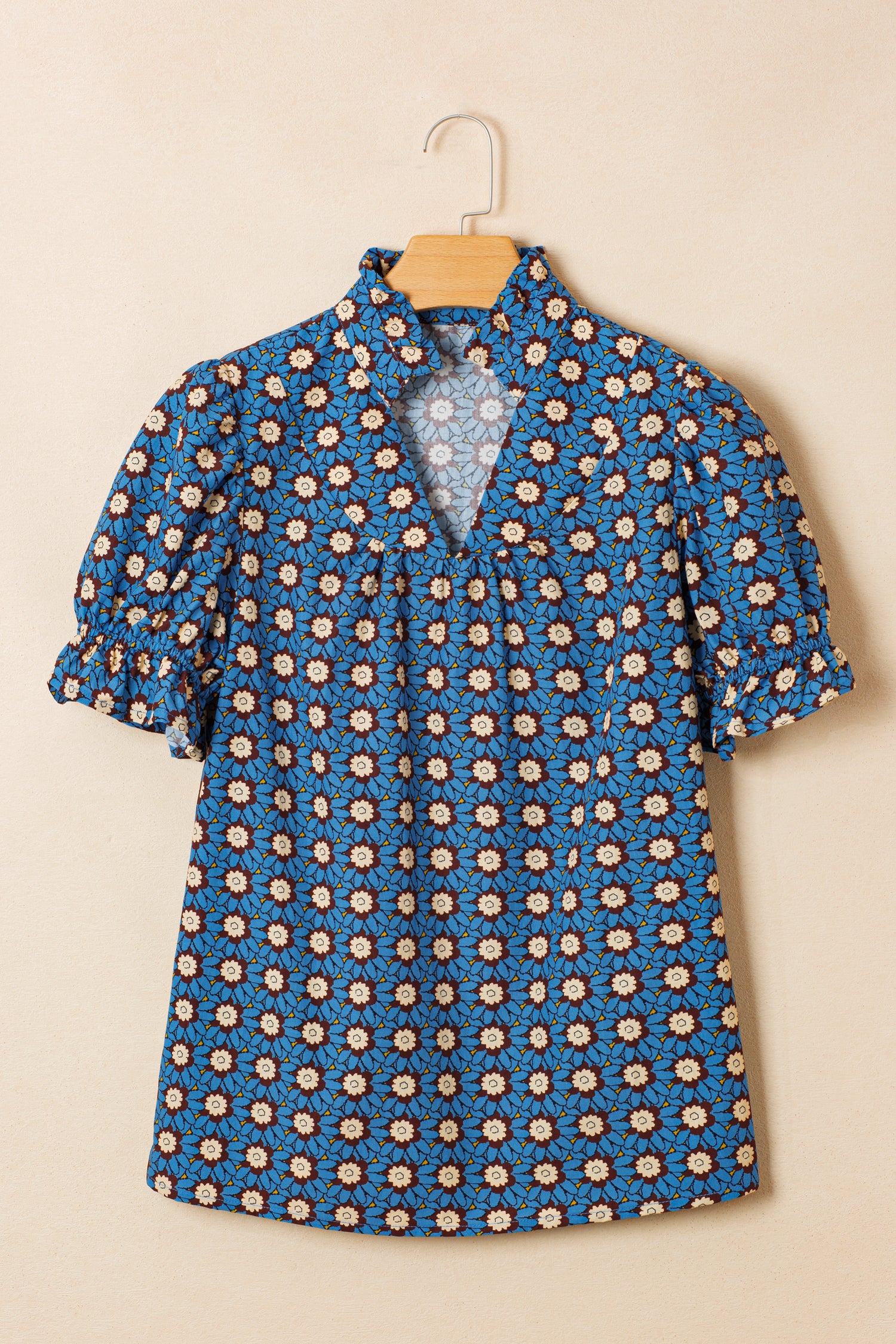 Pleated Detail Short Puff Sleeve Blouse
