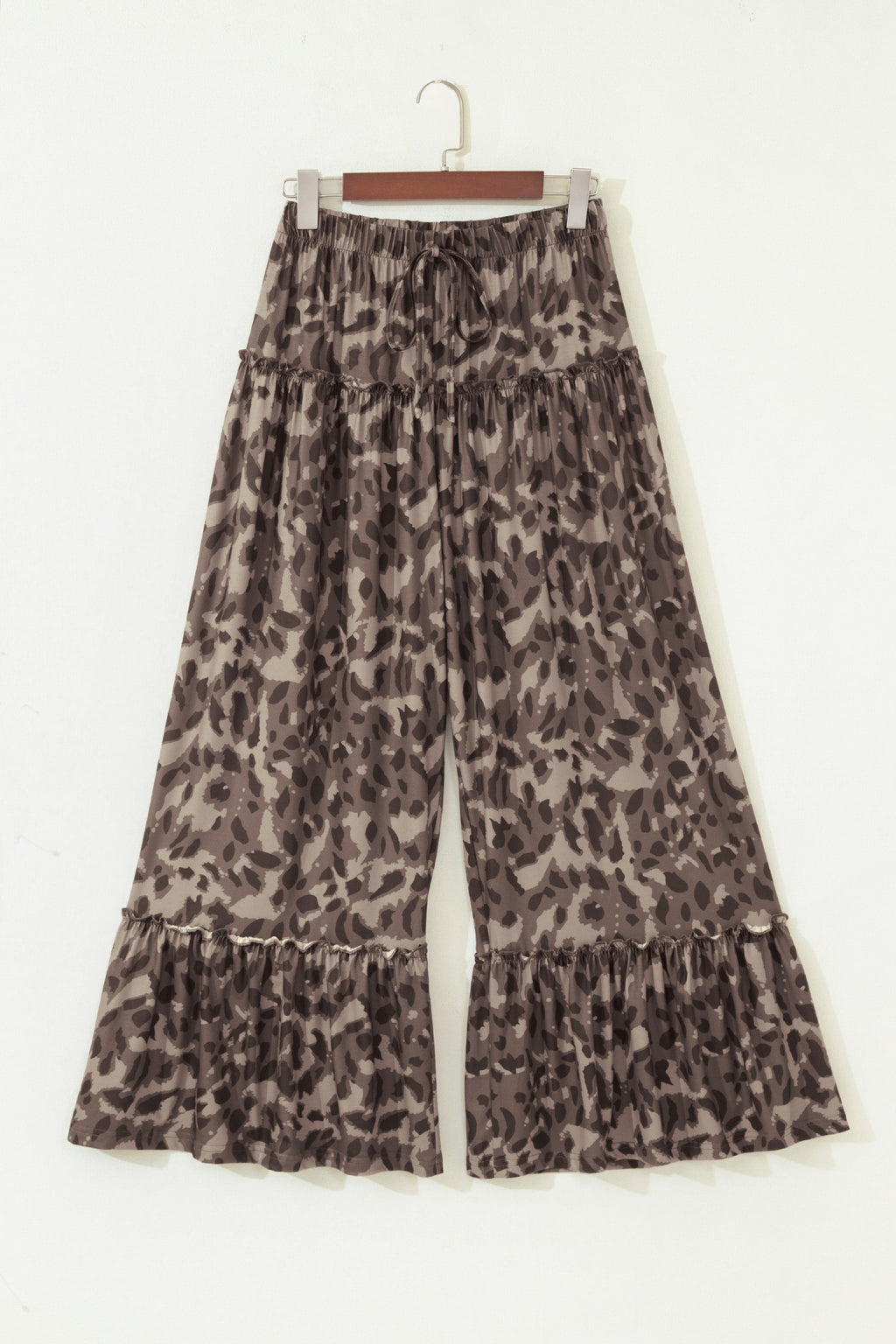 Beige Camo Print Wide Leg Casual Pants