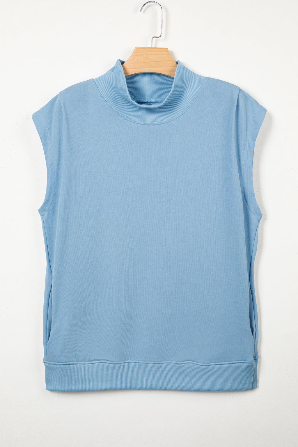 White Solid Color High Neck Cap Sleeve Loose Top