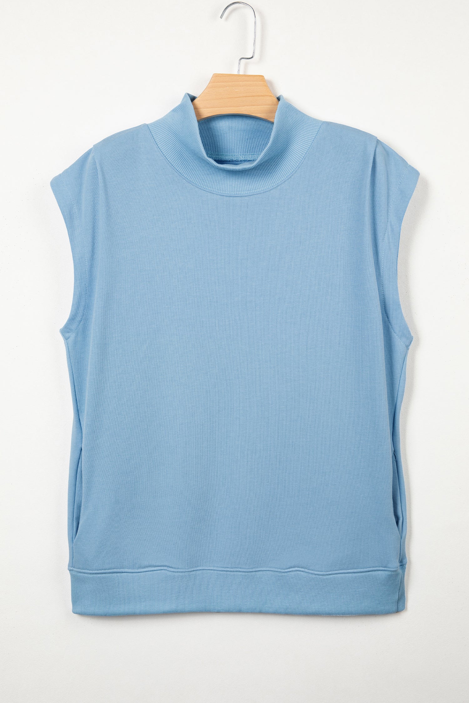 White Solid Color High Neck Cap Sleeve Loose Top