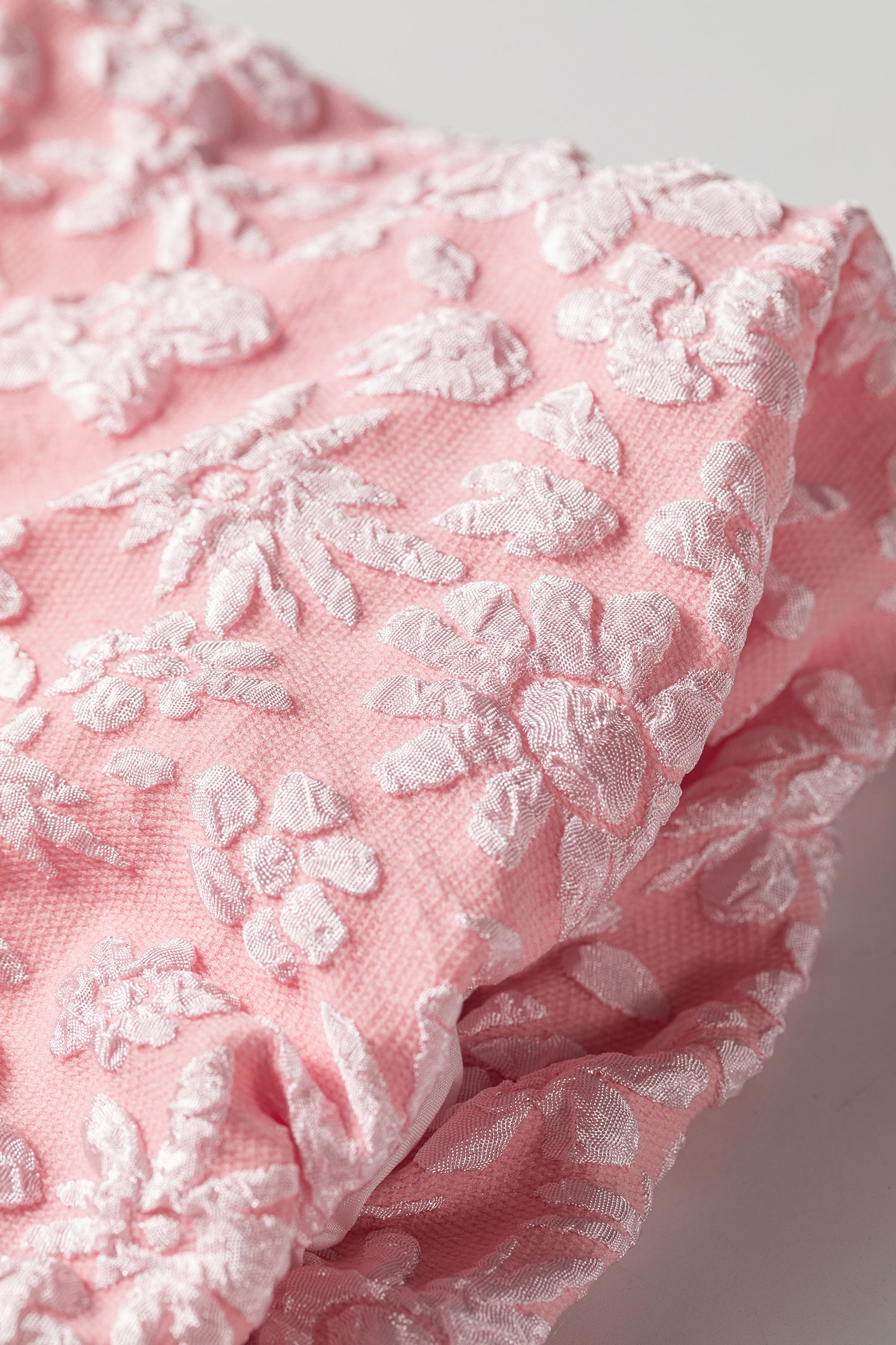 Iceland Blue Floral Textured Jacquard Puff Sleeve Blouse