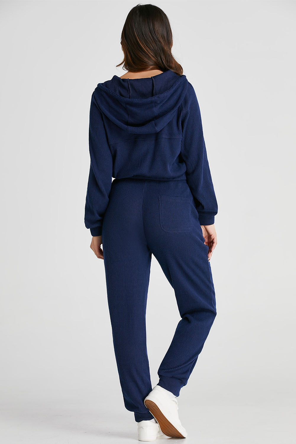Ribbed Knit Cropped Hoodie and Drawstring Joggers