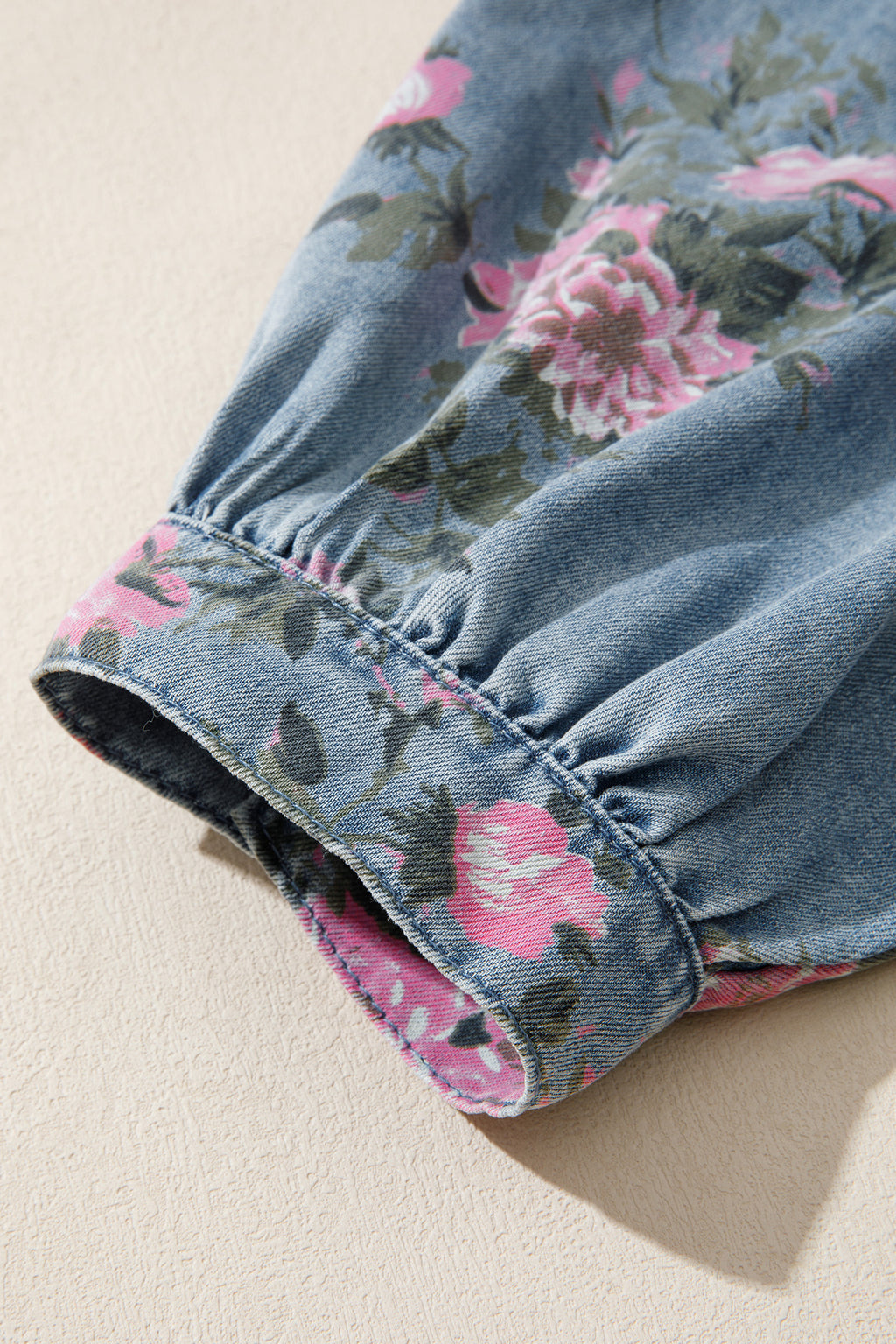 Bracelet Sleeve Floral Denim Shirt