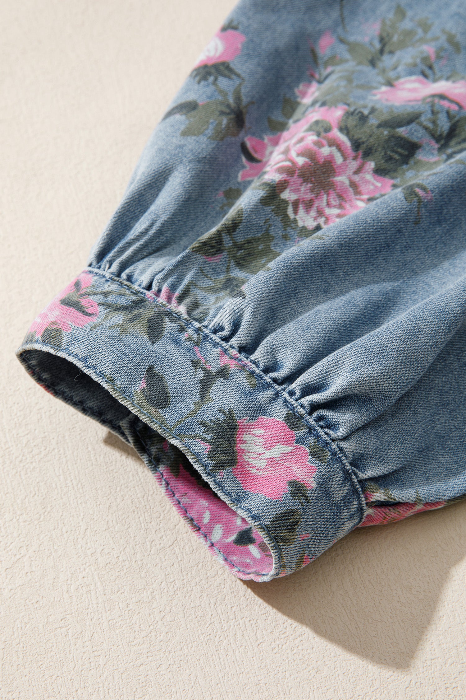 Bracelet Sleeve Floral Denim Shirt