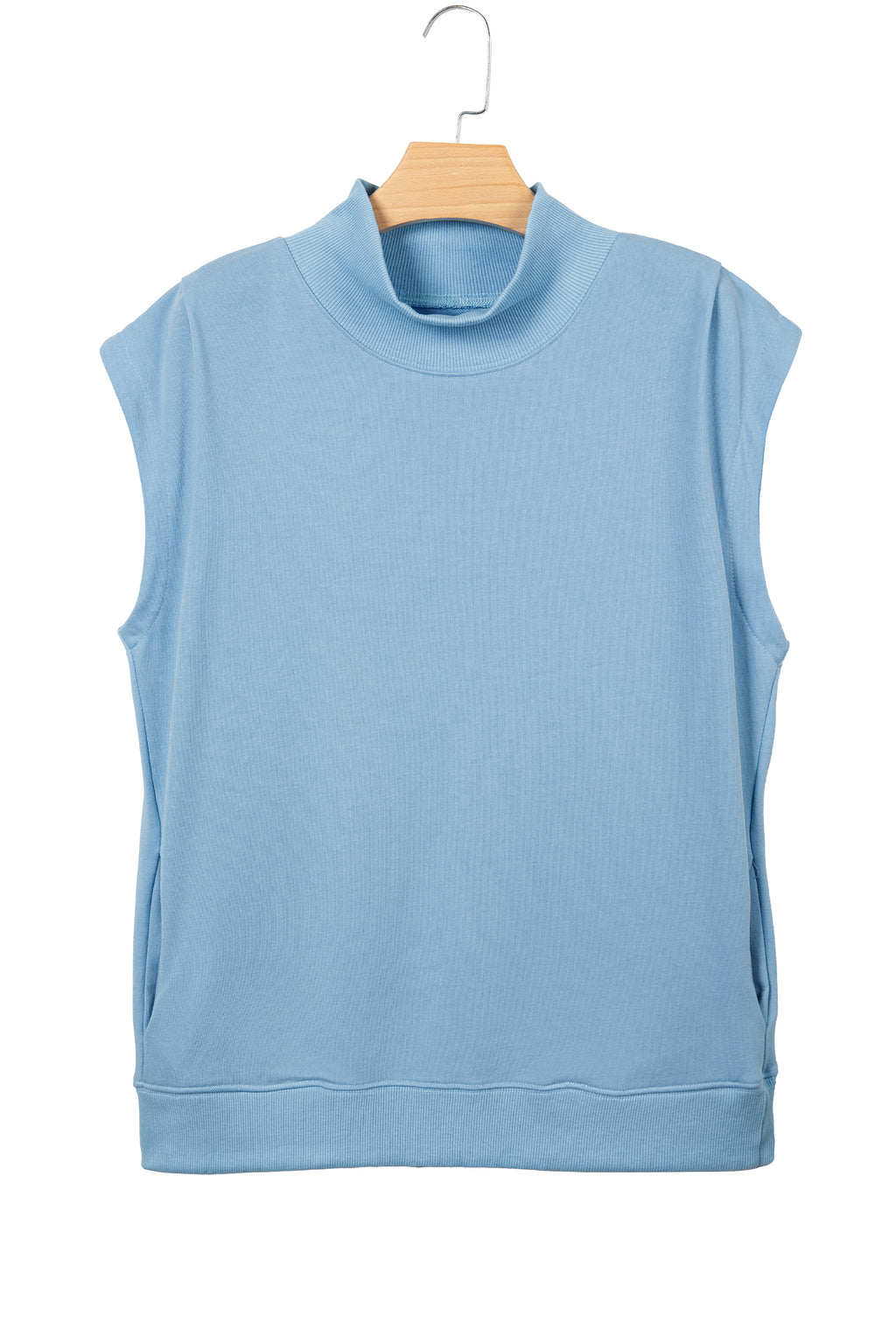 White Solid Color High Neck Cap Sleeve Loose Top