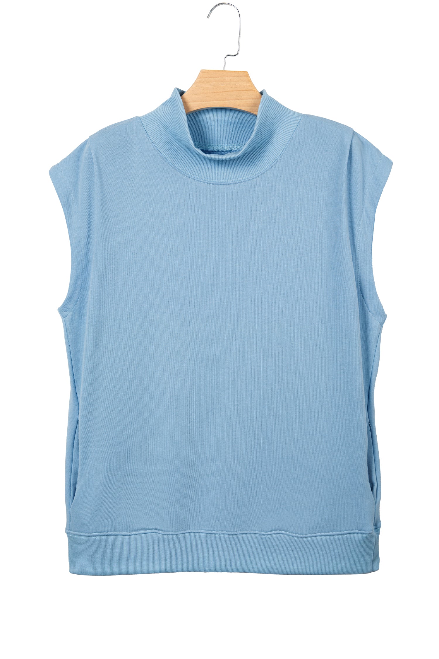 White Solid Color High Neck Cap Sleeve Loose Top