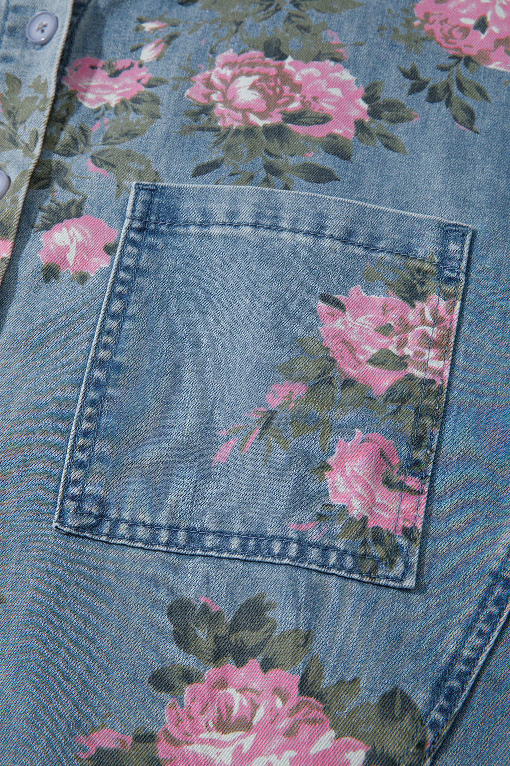 Bracelet Sleeve Floral Denim Shirt