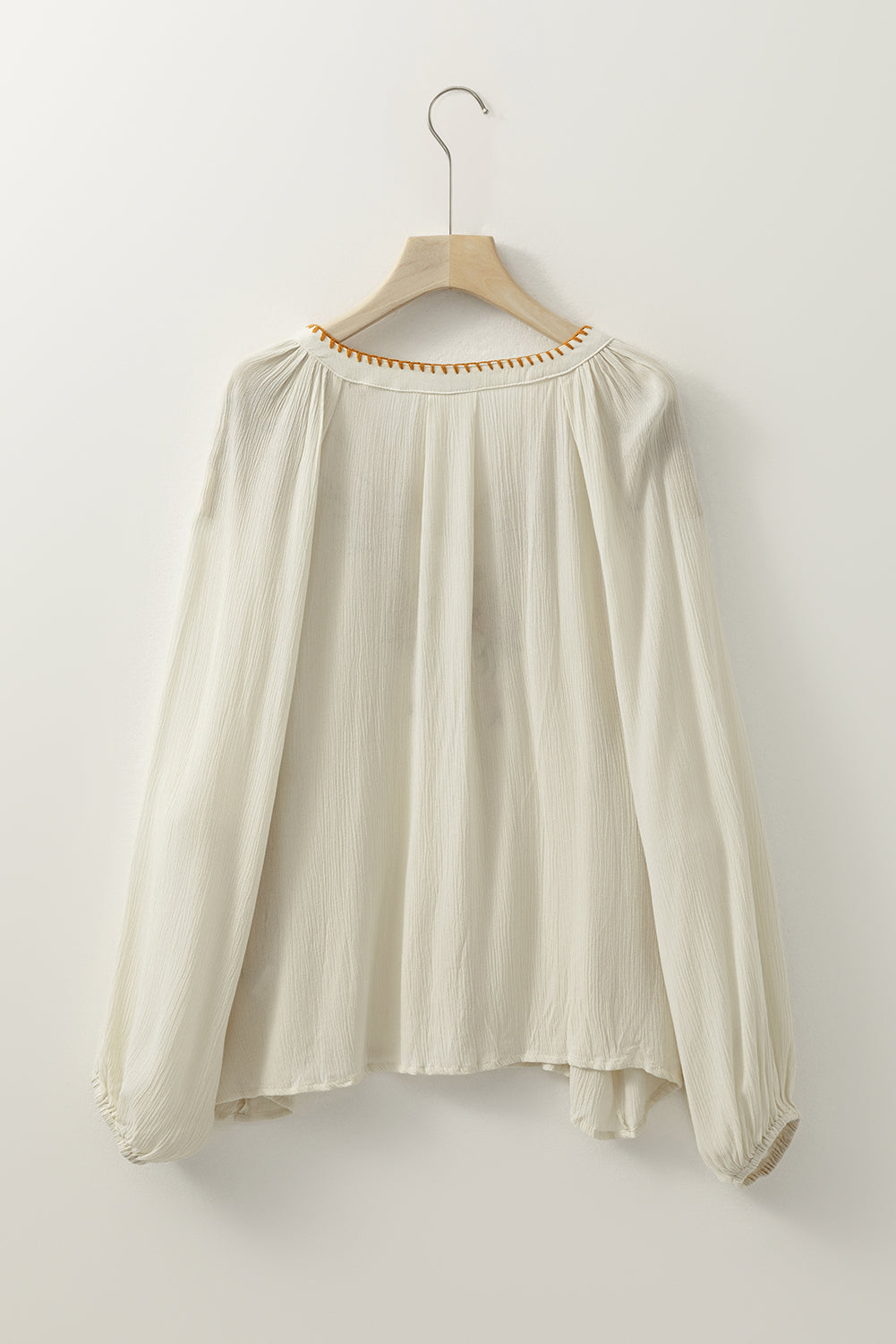 Floral Embroidered Textured Puff Sleeve Loose Shirt