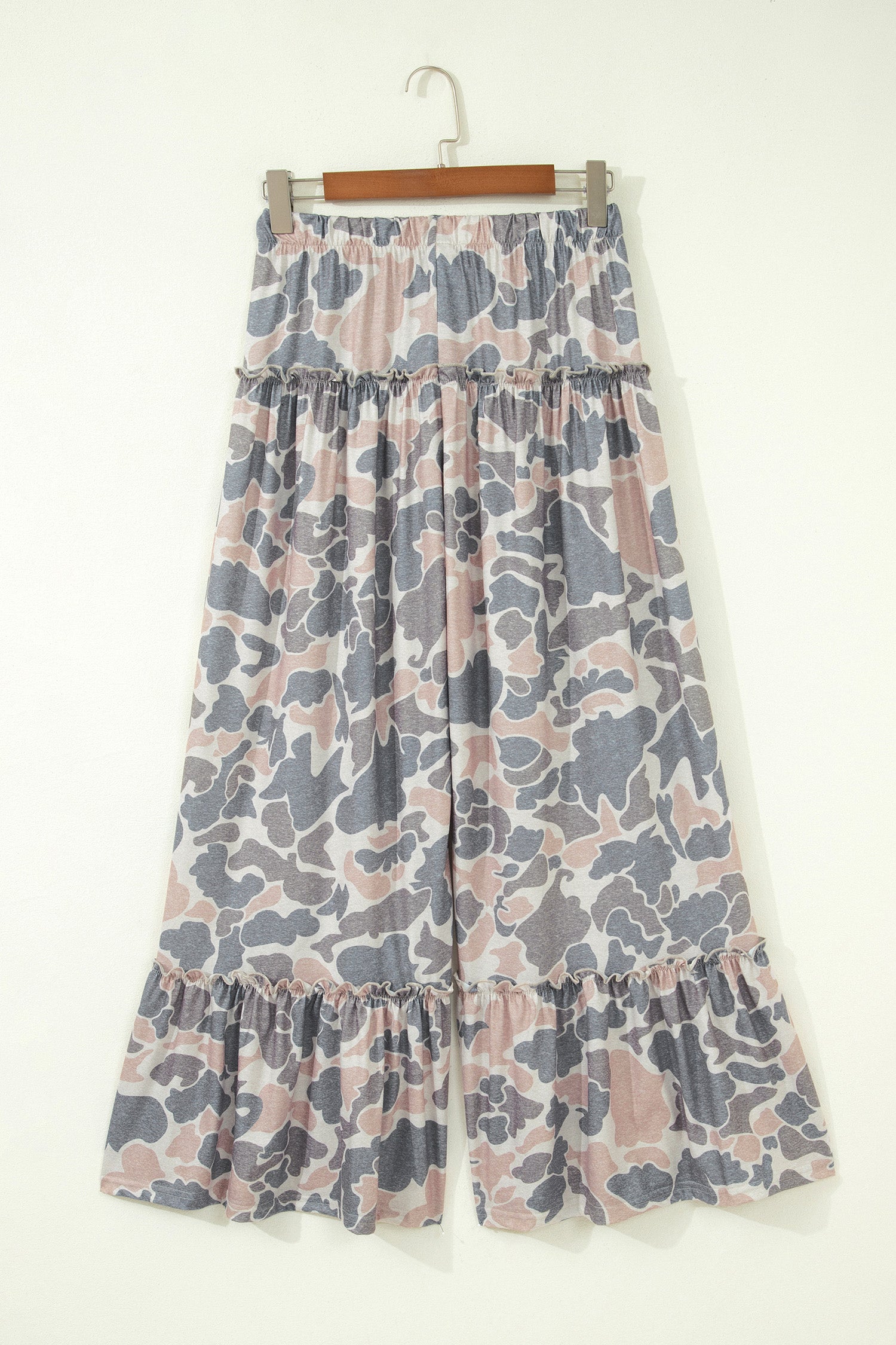 Beige Camo Print Wide Leg Casual Pants