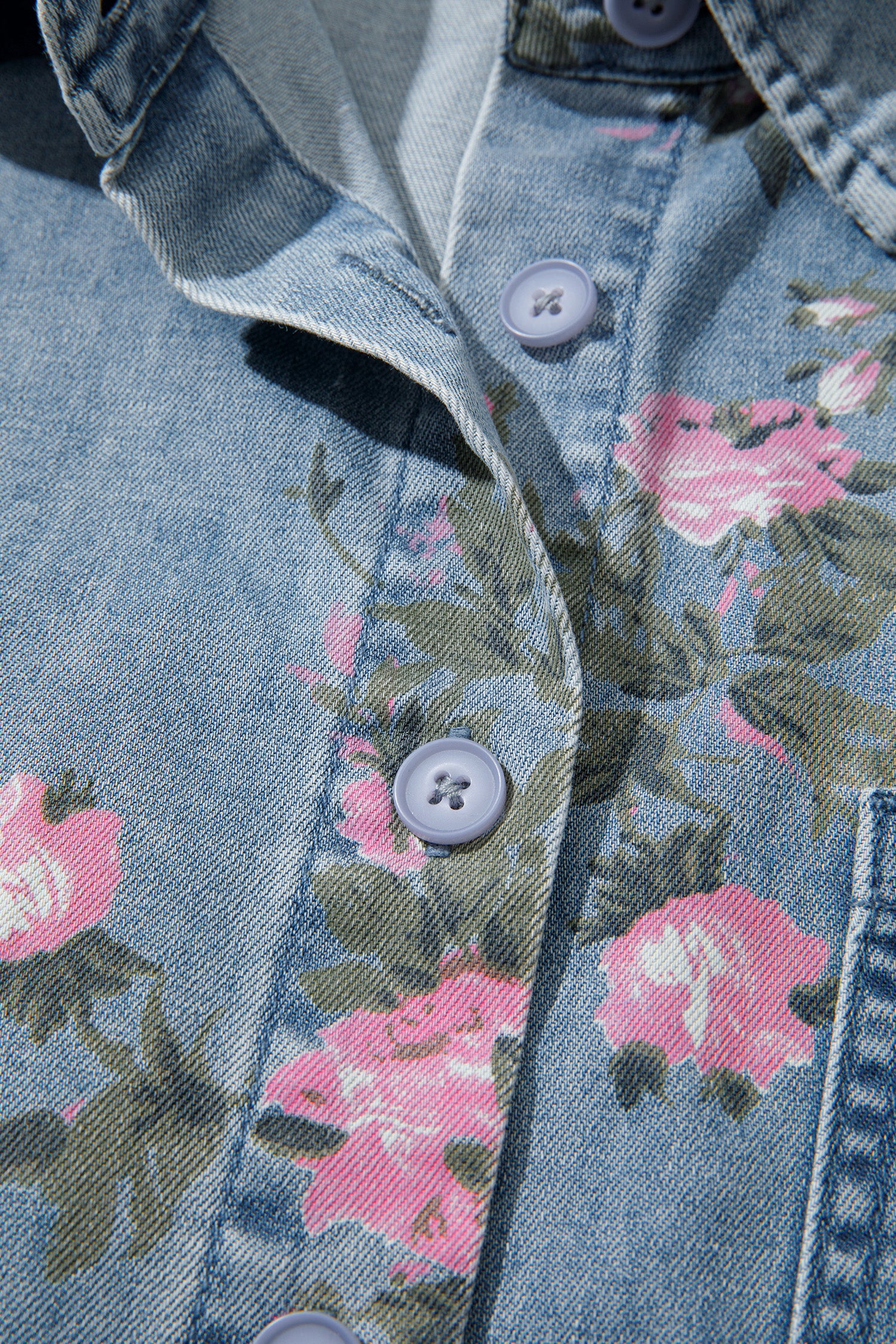 Bracelet Sleeve Floral Denim Shirt
