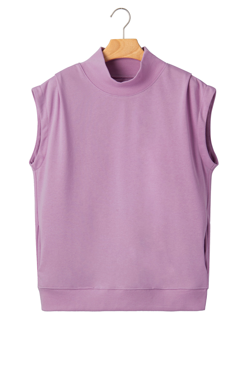 White Solid Color High Neck Cap Sleeve Loose Top