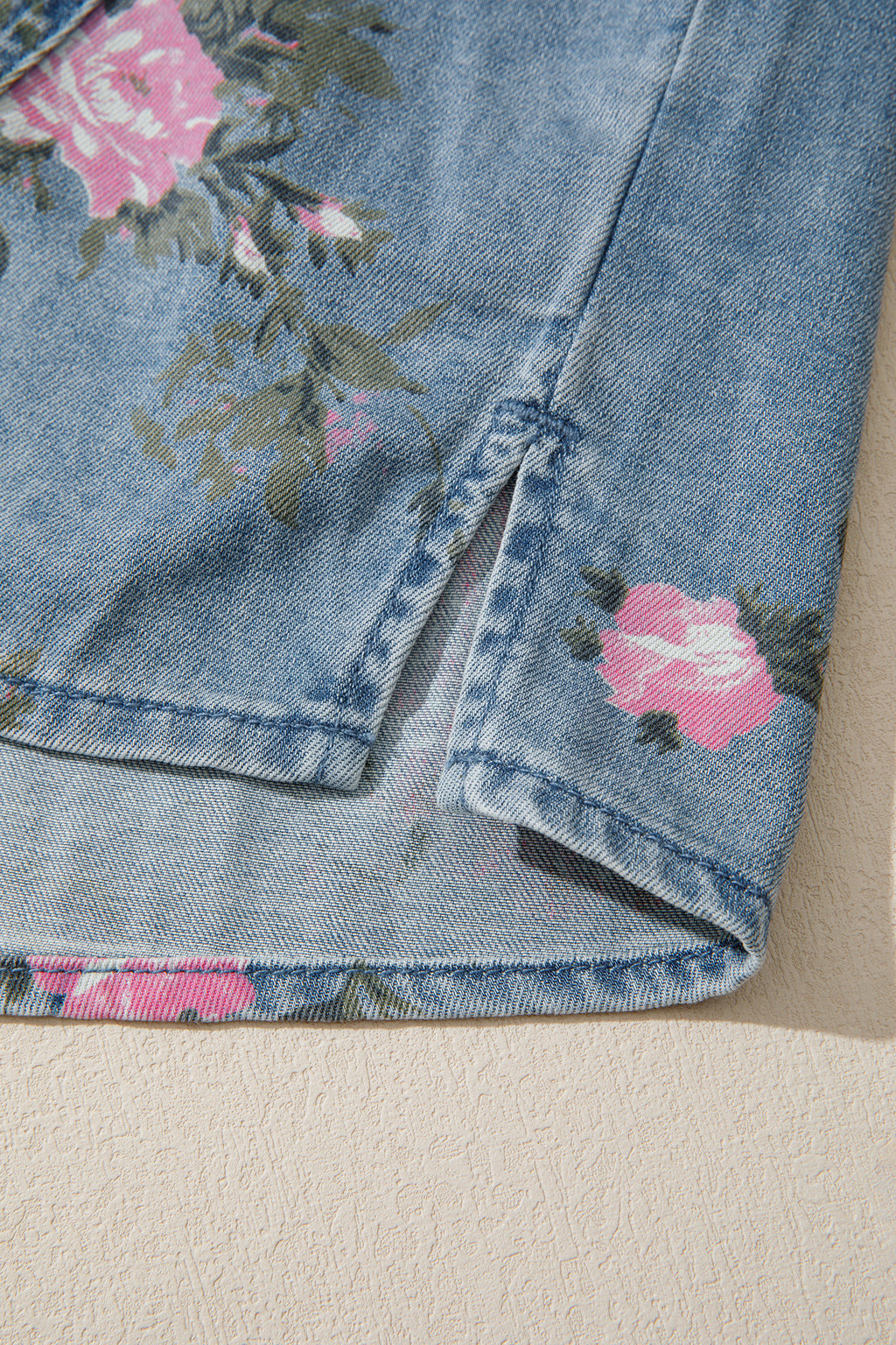 Bracelet Sleeve Floral Denim Shirt