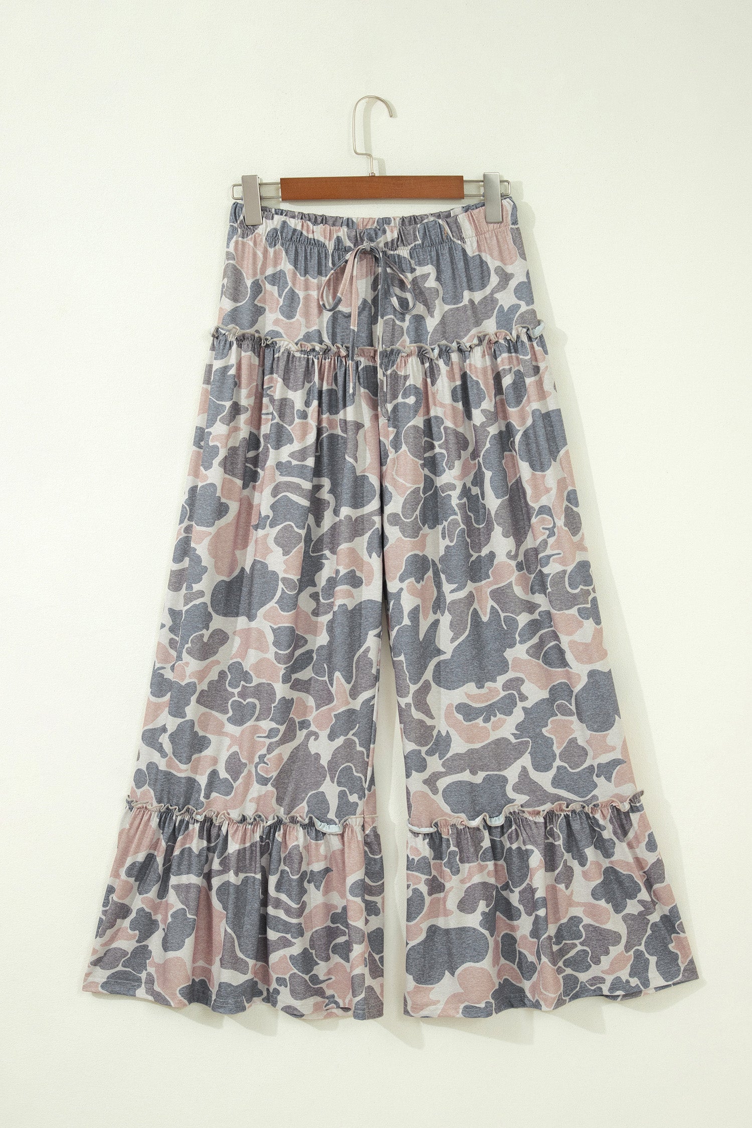 Beige Camo Print Wide Leg Casual Pants