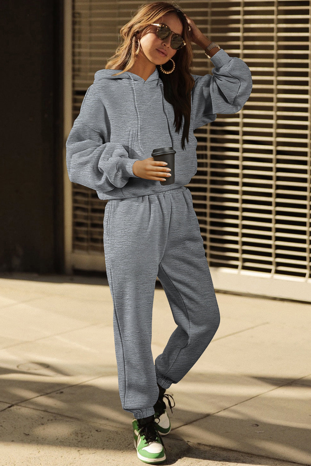 Solid Drop Shoulder Hoodie and Joggers Activewear