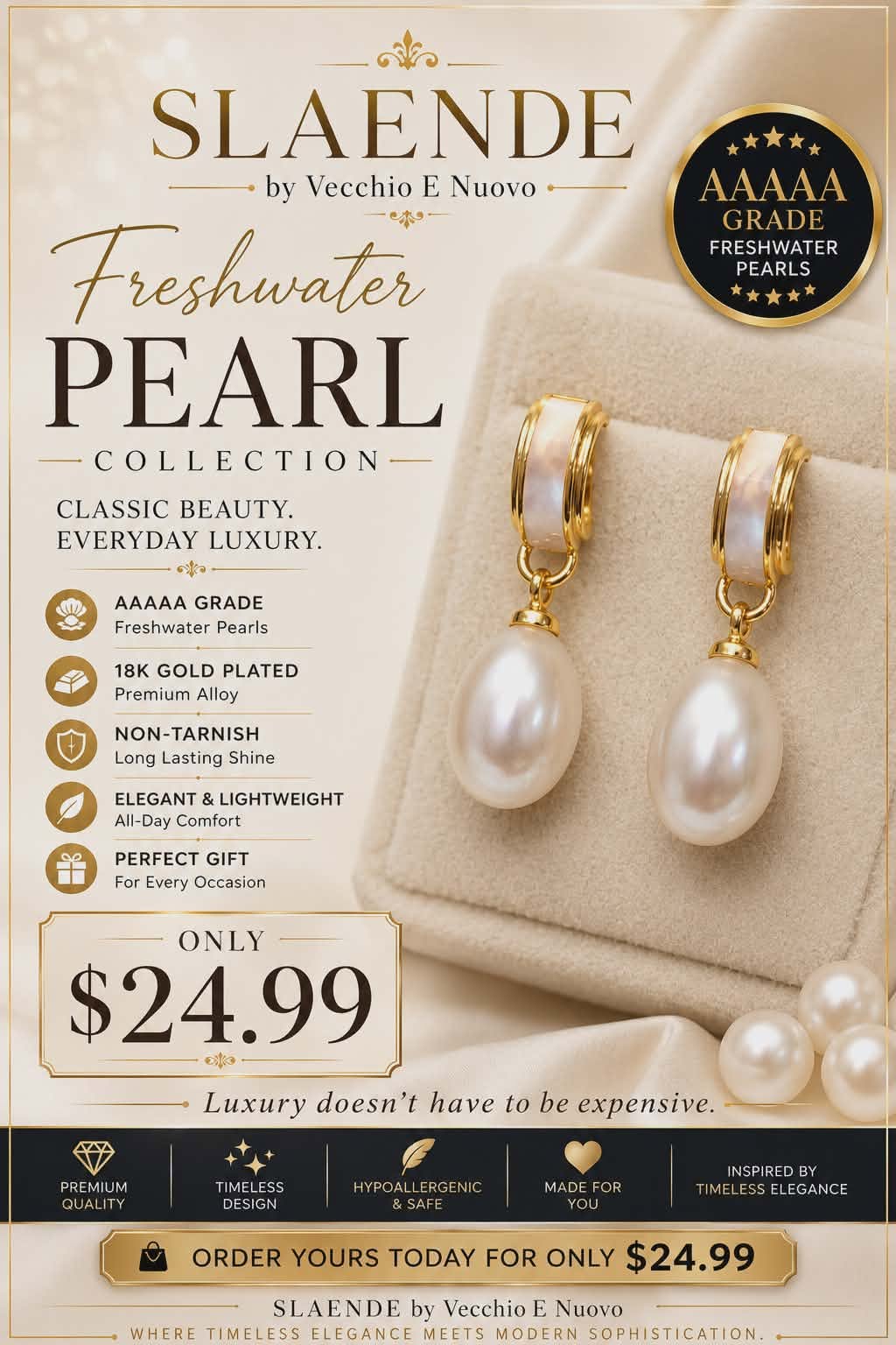 Natural Fresh water Pearl 18K plated