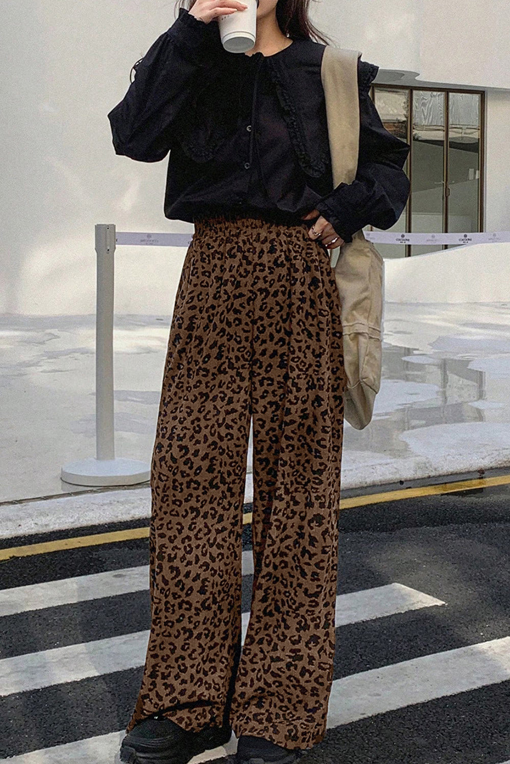 Elastic High Waist Loose Corduroy Pants