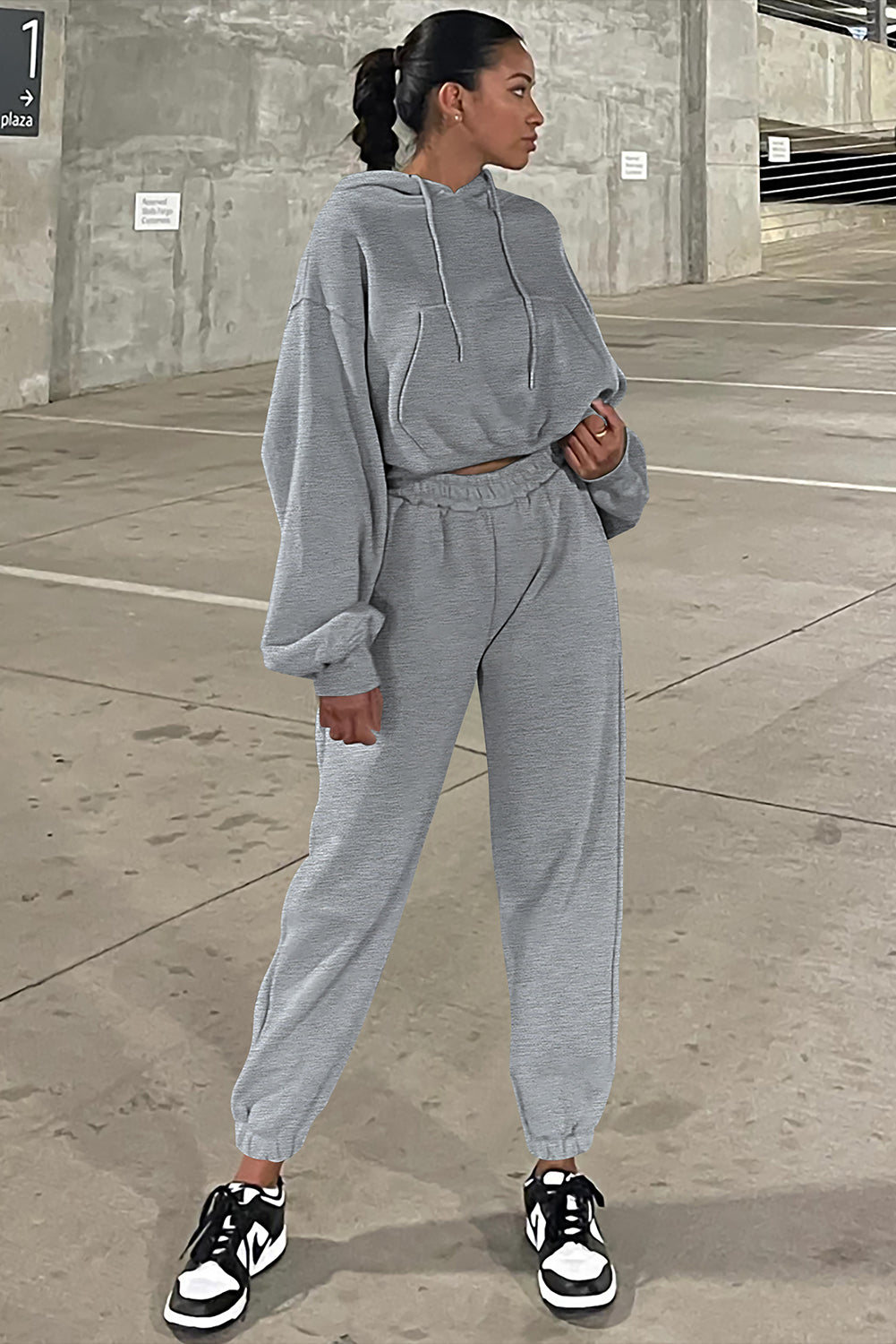 Solid Drop Shoulder Hoodie and Joggers Activewear