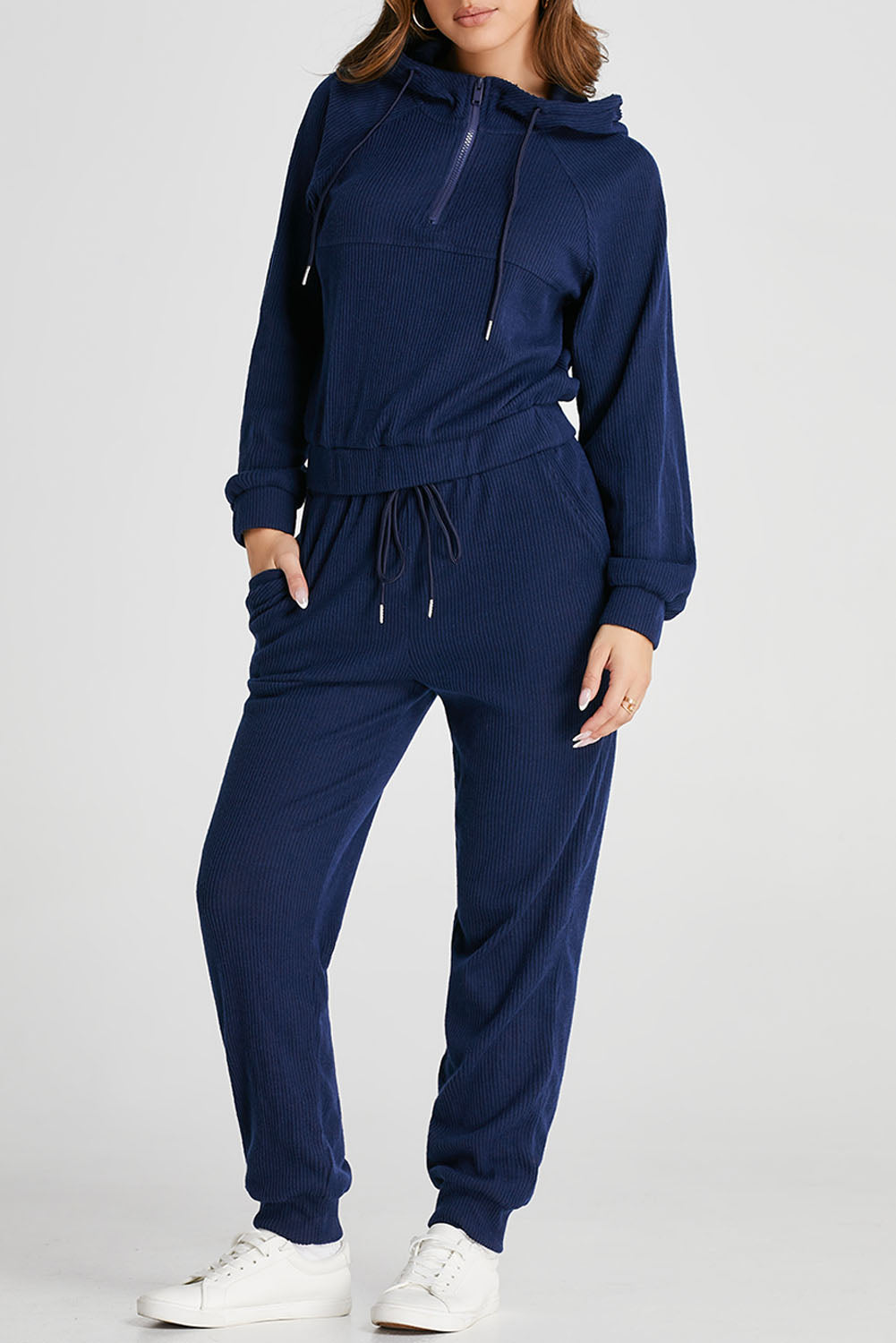 Ribbed Knit Cropped Hoodie and Drawstring Joggers