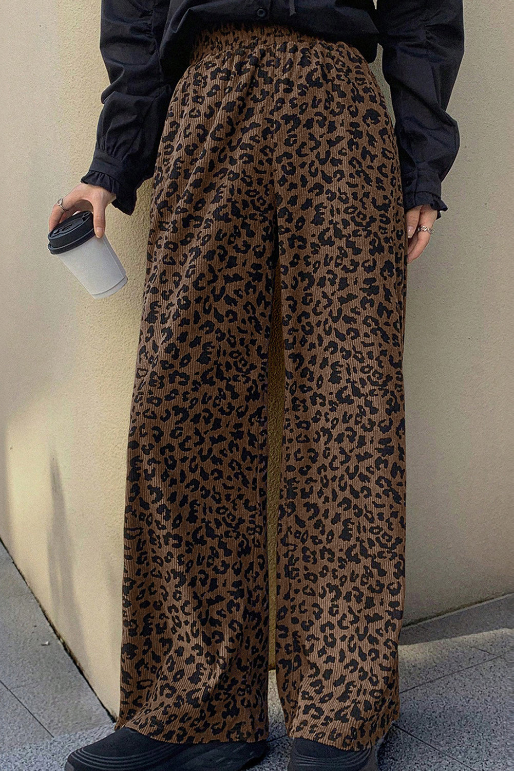 Elastic High Waist Loose Corduroy Pants