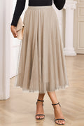 Tulle Mesh Overlay Flared Midi Skirt