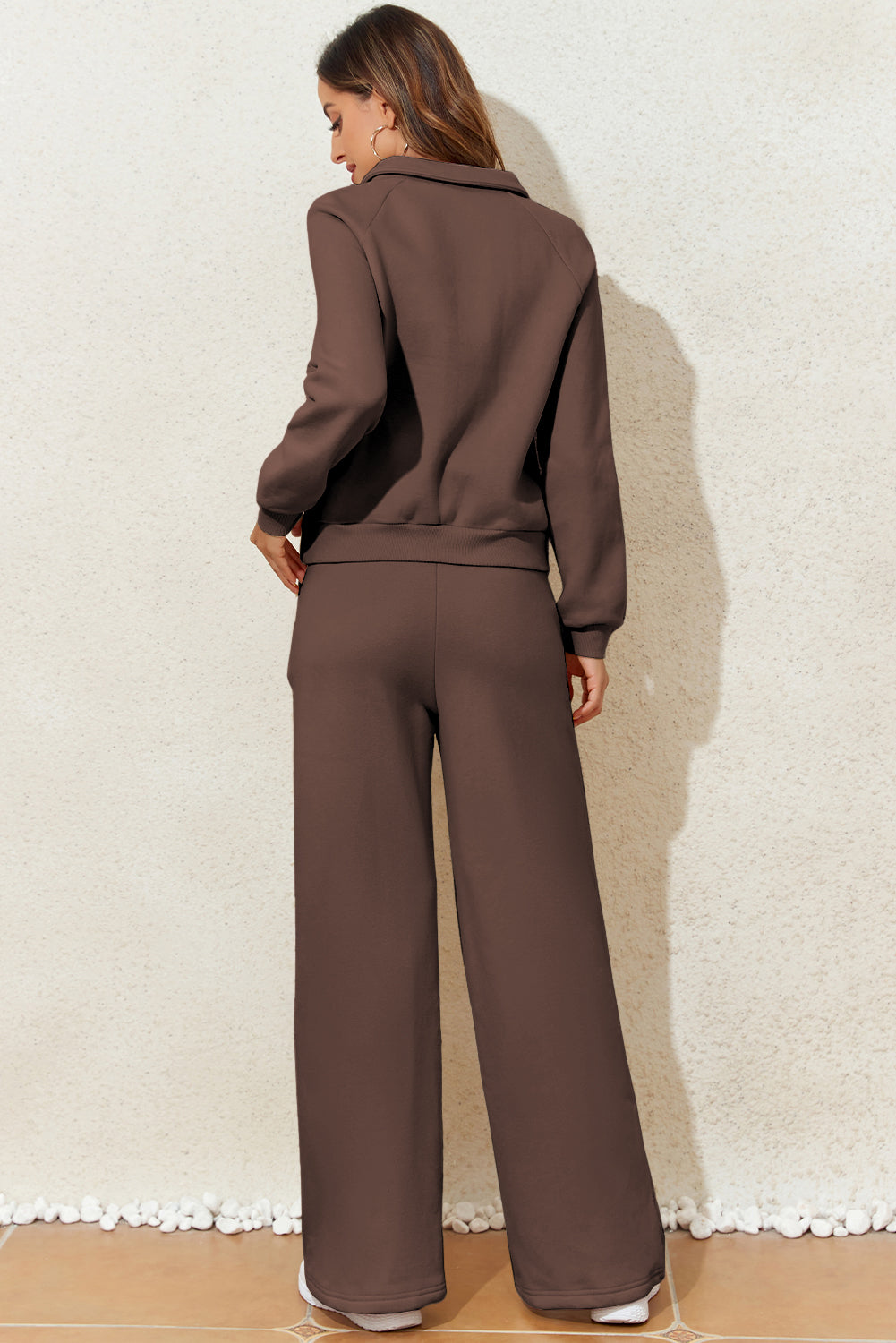 Solid Collared Sweatshirt and High Waist Pants