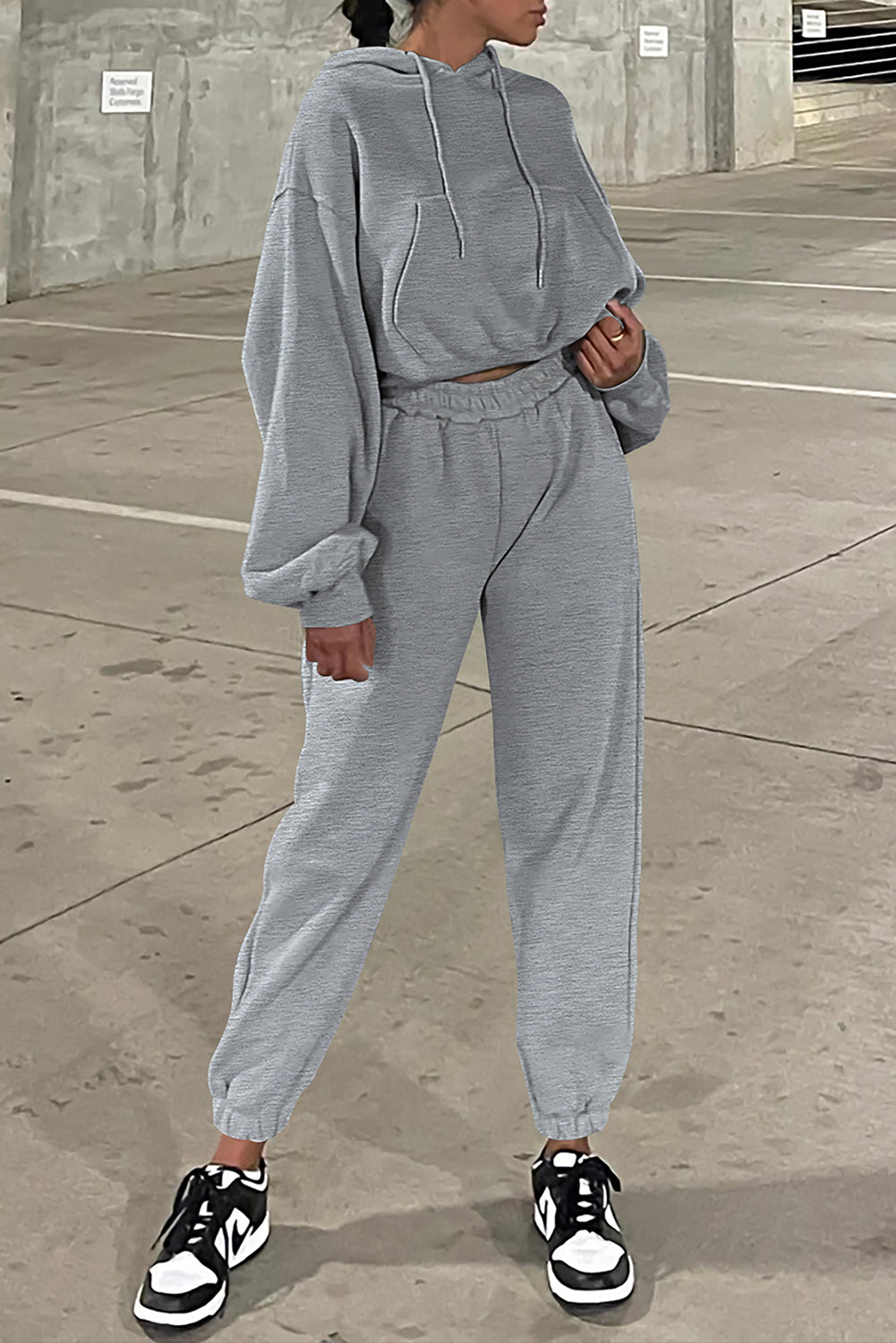 Solid Drop Shoulder Hoodie and Joggers Activewear