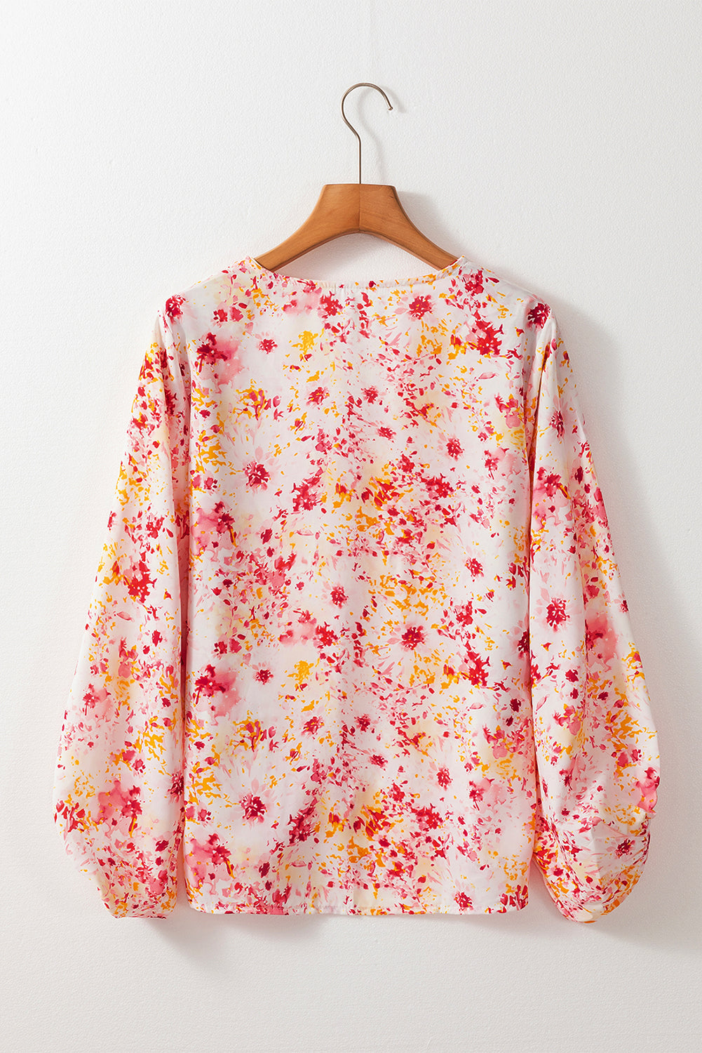 Floral Bubble Sleeve V Neck Blouse