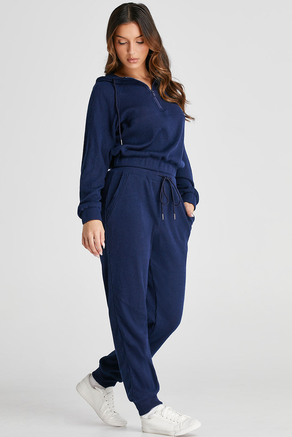 Ribbed Knit Cropped Hoodie and Drawstring Joggers