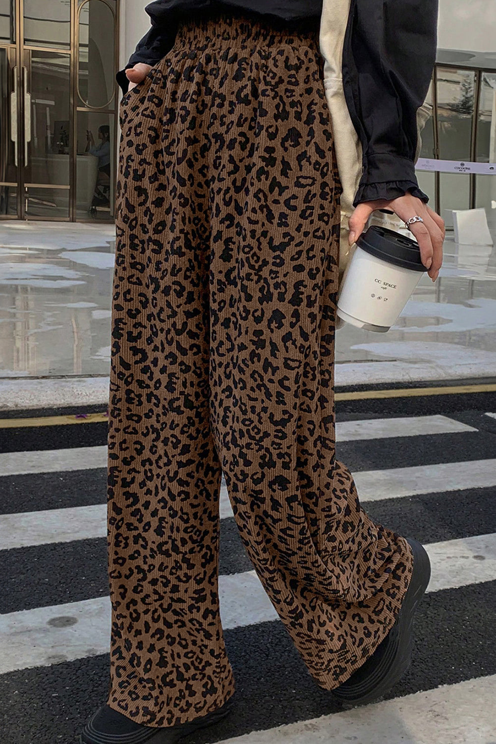 Elastic High Waist Loose Corduroy Pants