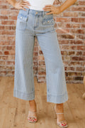 Pocket Cuffed Hem Wide Leg Jeans