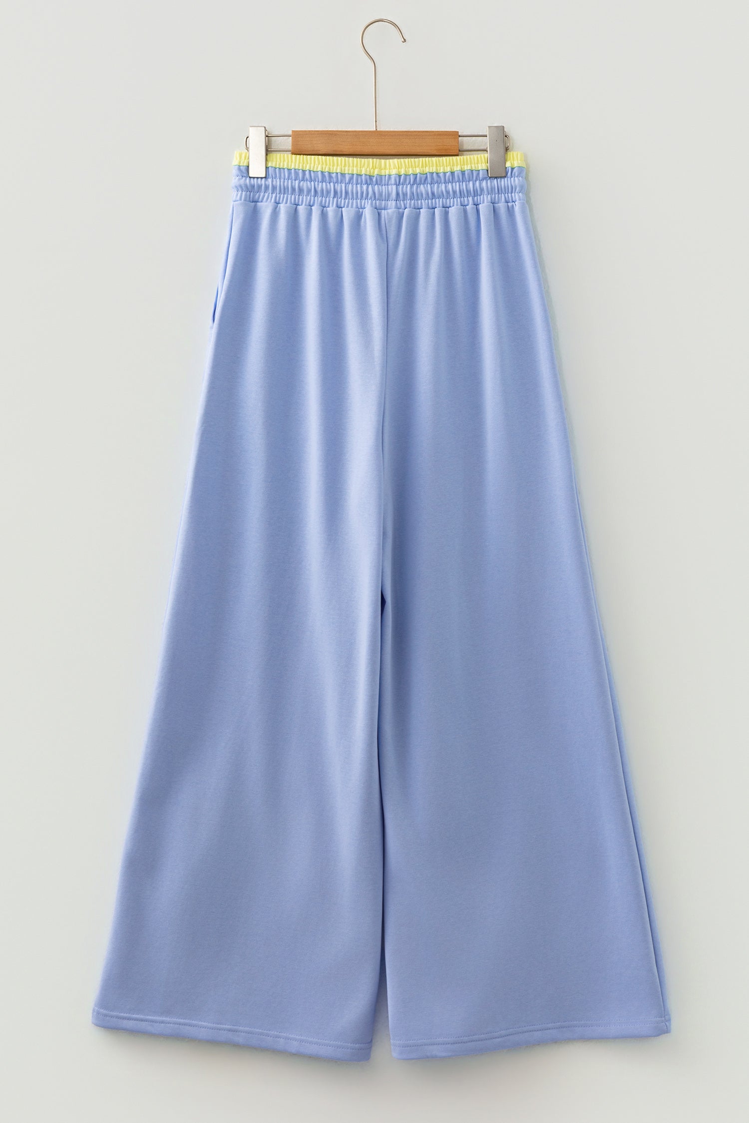 Sea Green Color Block Flower Patchwork Drawstring Contrasted Elastic Waist Wide Leg Pants