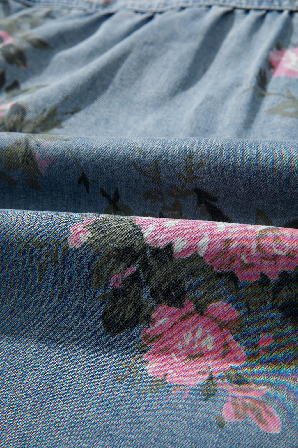 Bracelet Sleeve Floral Denim Shirt